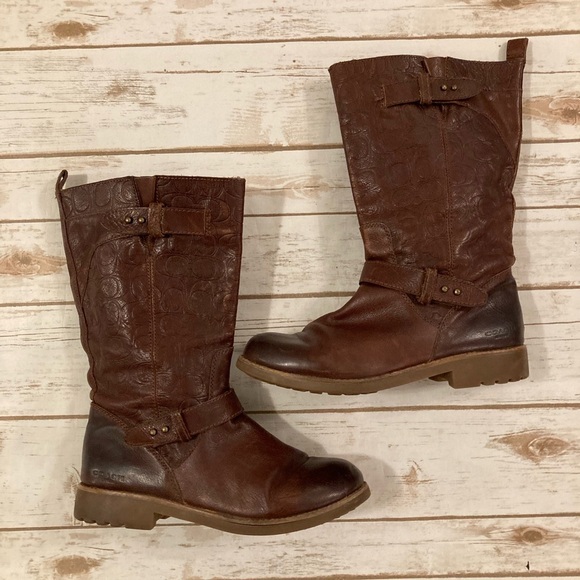 Coach Signature Virginia Cinnamon Brown Leather Calf Boots - Picture 1 of 14